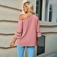 thumbnail image 3 of TYGHBN Ladies' Spring/Summer Casual Solid Color Metal Buckle Shoulder Top Women Running Long Sleeve Long Sleeves Athletic Wear for Woman Shirts for Women Pack Running Tops Short Sleeve Athletic Shirt, 3 of 3