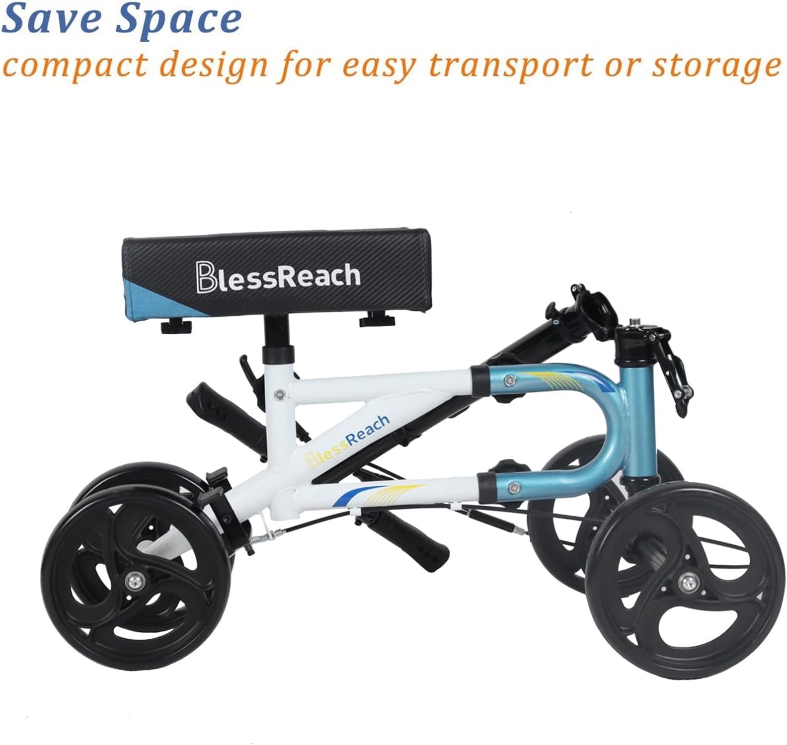 Blessreach Adjustable Blue Knee Walker Scooter with Basket, 300 lb Limit