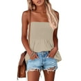 thumbnail image 6 of Prdecexlu Tube Tops for Women Plus Size Strapless Smocked Ruffled Cute Off the Shoulder Tank Tops Sleeveless Holiday Shirts Casual Backless Flare Hem Summer Blouses Khaki XL, 6 of 7