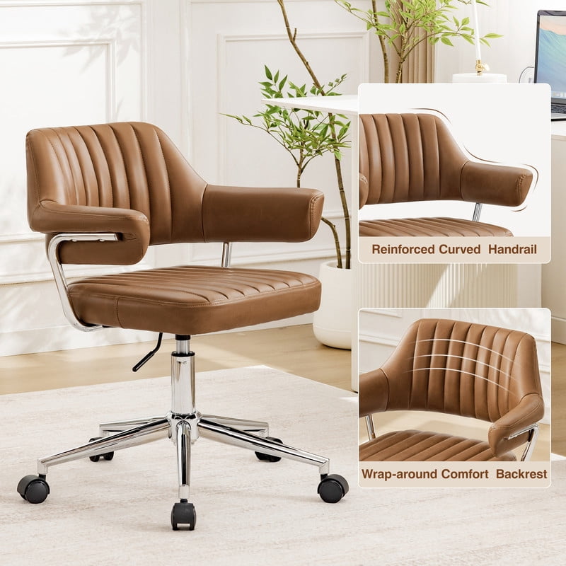 ATHOPE Home Office Desk Chair Set of 2, Modern Office Chair with Wheels, Small Comfy Desk Chair with Arms, Low Back Computer Chair, Swivel Flffy Vanity Chair, Rusty Red