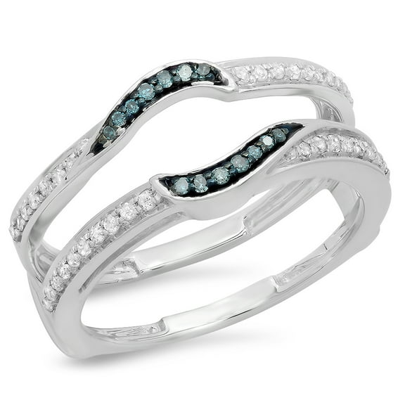 0.30 Carat (ctw) 14K White Gold Round Blue & White Diamond Ladies Anniversary Wedding Band Enhancer Double Guard Ring 1/