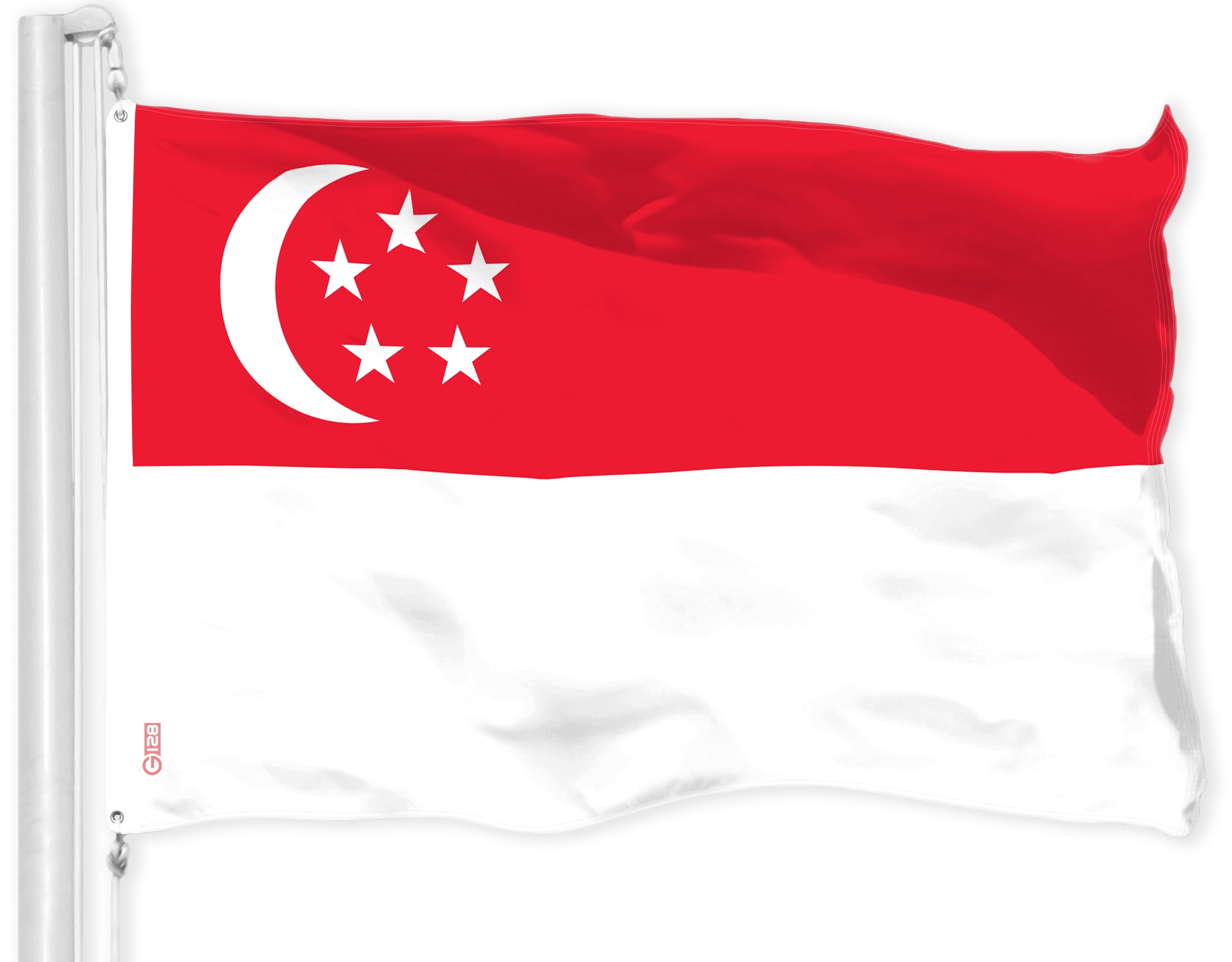 G128 Combo Pack: American USA Flag 3x5 Ft & Singapore Singaporean Flag 3x5 Ft | Both LiteWeave Pro Series Printed 150D Polyester, Brass Grommets