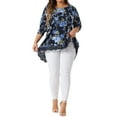 thumbnail image 2 of Agnes Orinda Women's Plus Size Crew Neck Lace Trim A-Line High Low Hem Floral Blouse Tunic Tops 3X Navy Blue, 2 of 6