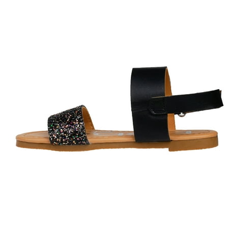 bebe Sparkly Leatherette Flat Strap Sandals, Black (Girls')