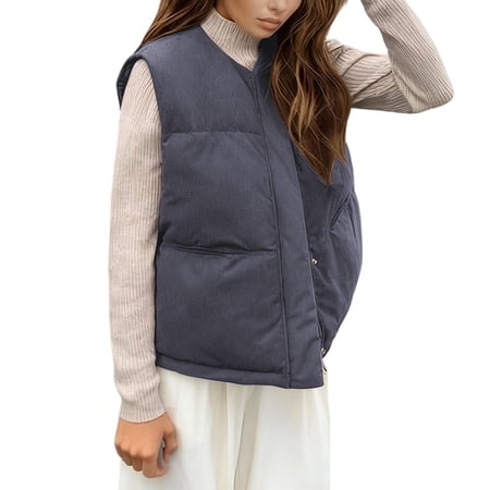 ZHOUCHANKIDS Women s Parkas Thickened Winter Warm Quilted Padded Sleeveless Outerwear Fashion Coat For Cold Weather Grey XL