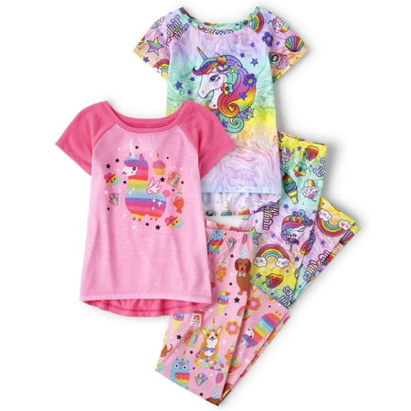 

The Children s Place Girls Short Sleeve Top and Pants 2 Piece Pajama Sets Unicorn/Llama Large