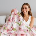 thumbnail image 5 of Pink Flowers Fleece Throw Blanket for Couch, Watercolor Spring Botanical Floral Leaves Microfiber Flannel Blanket for All Season, Lightweight Fuzzy Plush Throw Blankets for Gifts, Office, 40"x50", 5 of 9
