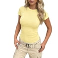 thumbnail image 3 of Shirts for Women Plus Size Slim Fit Solid Color Short Sleeve T Shirt Summer Women Blouses Yellow XL, 3 of 7