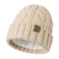 thumbnail image 2 of Only Moment Warm Winter Fleece Lined Beanie Beige knit Thermal Thick Polar Fleece Snow Skull Cap for Men and Women One Size, 2 of 3