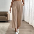 thumbnail image 5 of Hurxie Women's Linen Capri Pants Wide Leg with Drawstring Elastic Waist Casual Cropped Pant Khaki,L, 5 of 7