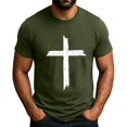 thumbnail image 2 of Men's Crew Neck Short-Sleeve T-Shirt With Distressed Cross Pattern Casual Daily Wear Soft Lightweight Fabric Spring & Summer Trendy Tees,Army Green,XL, 2 of 4