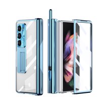 Feishell for Samsung Galaxy Z Fold 7 Case with Two Hinge Protection & S Pen,Transparent Plating Magnetic Hinge Hidden Kickstand Pen Holder Built-in Screen Protector All-inclusive Phone Case,Blue