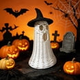 thumbnail image 3 of THOPBPRK 13.8" Handcrafted Woven Ghost - White Faux Rattan & Metal Ghost Figurine with Witch Hat, Halloween Spooky Table Centerpiece & Fall Decor for Indoor Outdoor, 3 of 8