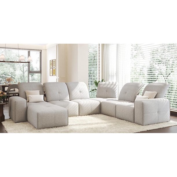 Amerlife Sectional Sofa, Modular Sofa with Ottoman 7 Seats Corner