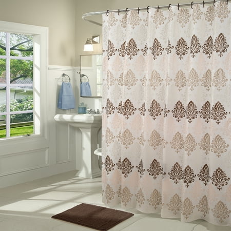 Taupe Brown Geometric Damask 14 Piece Shower Curtain Liner With