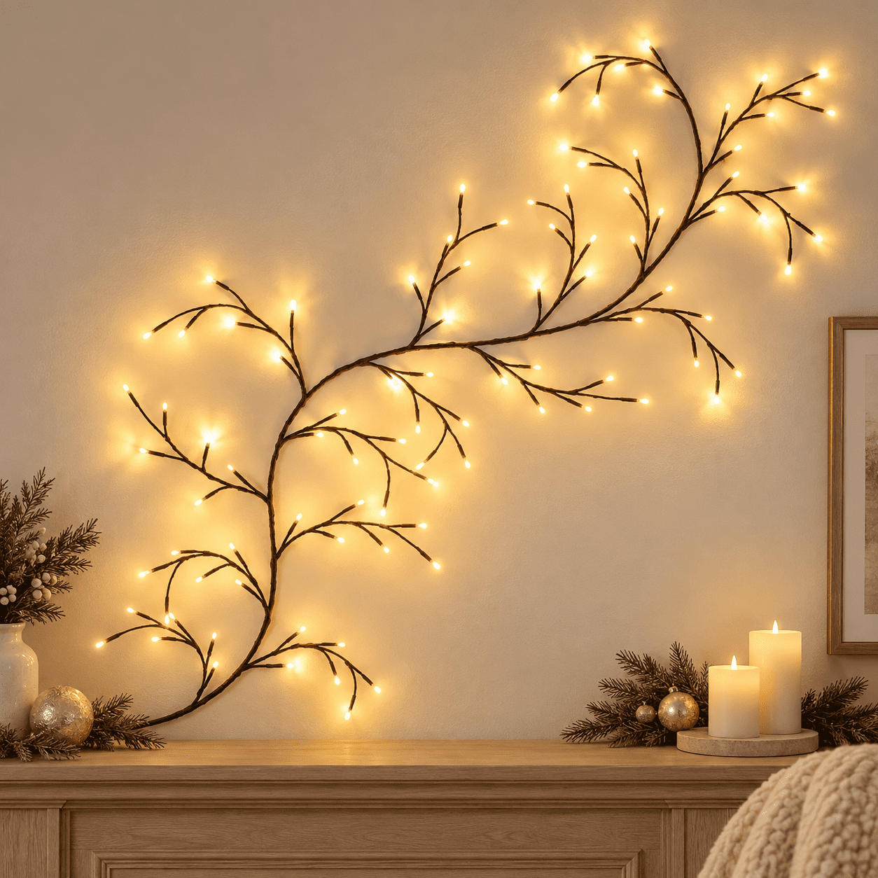 Glow Vine Willow Lights, Warm White LED Branch Lights With USB Remote, Flexible Christmas Wall Decor, Eight Lighting Modes for Home Holiday Decoration