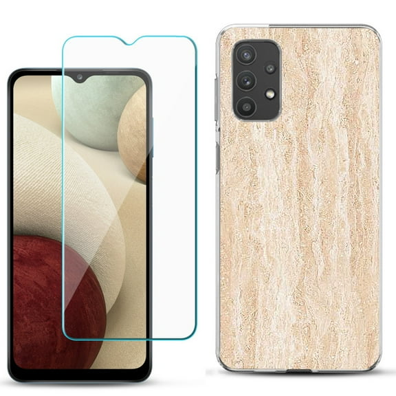 Slim-Fit TPU Phone Case compatible with Samsung Galaxy A32 5G, with Tempered Glass Screen Protector, by OneToughShield ® - Marble/Coffee Tone