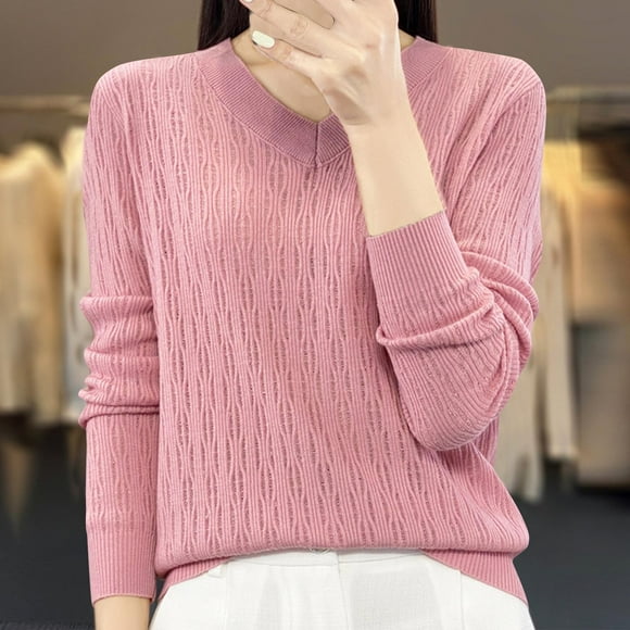 Wancir Cashmere Sweaters for Women, 100% Merino Wool Pullover Long Sleeve Crew Neck Sweater Lightweight Knit Top