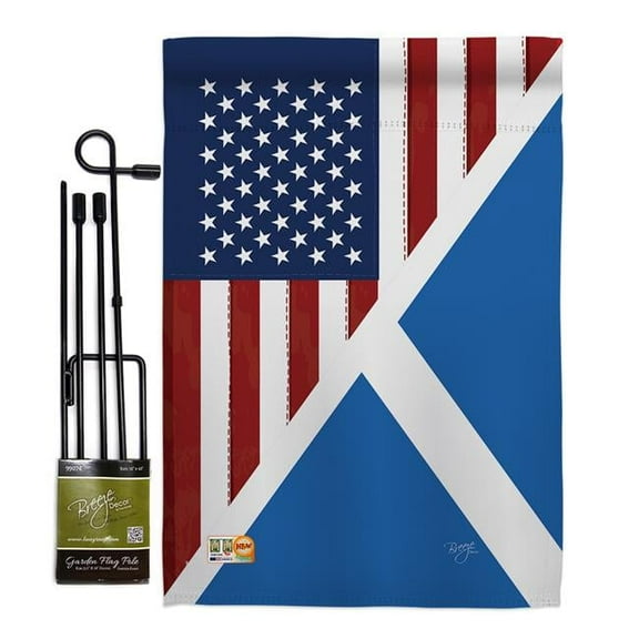 Breeze Decor BD-FS-GS-108390-IP-BO-D-US16-BD 13 x 18.5 in. US Scotland Friendship Flags of the World Impressions Decorative Vertical Double Sided Garden Flag Set with Banner Pole