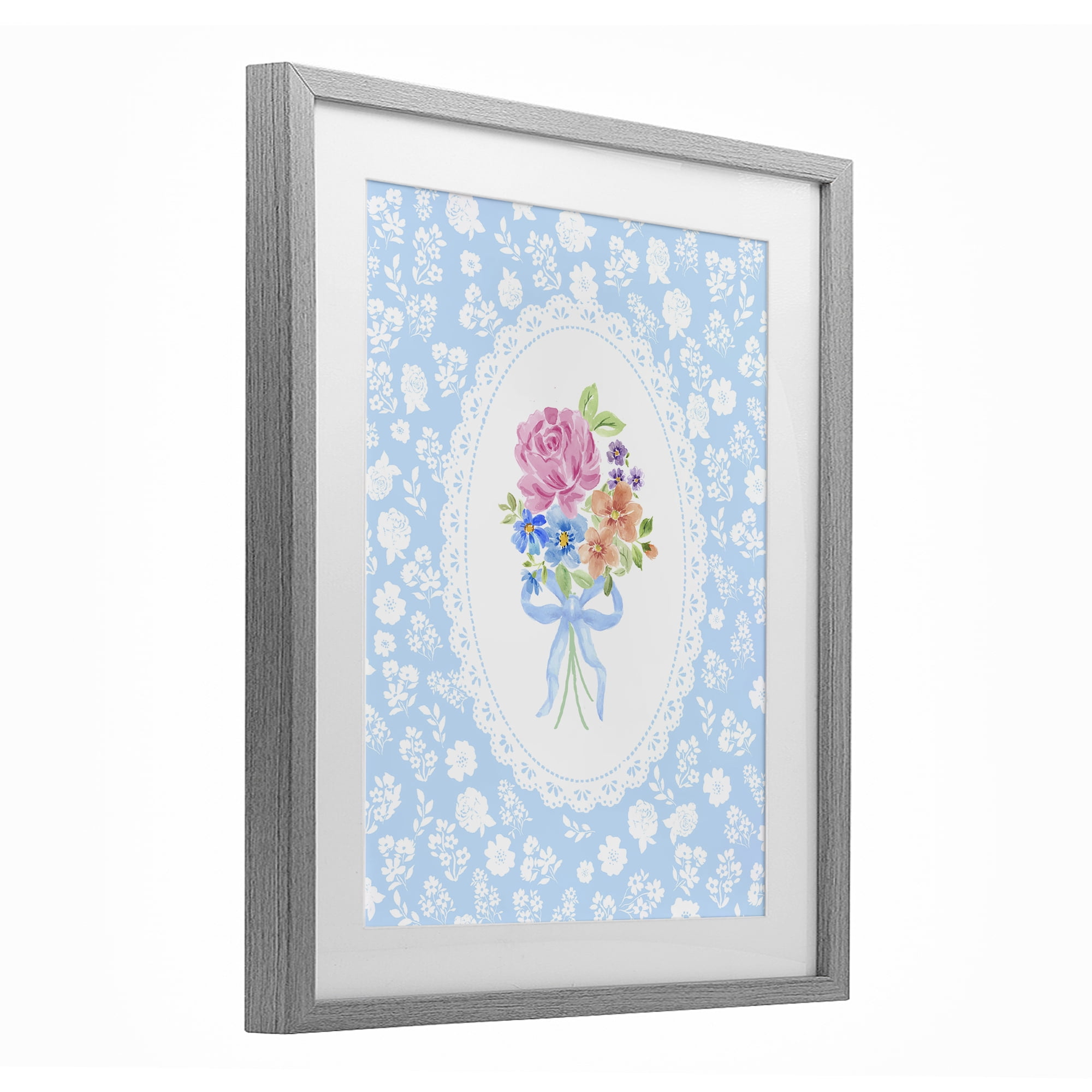 Stupell Industries Blue Feminine Bouquet Gray Framed Print Under Glass, design by Corinne Haig