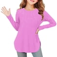 thumbnail image 2 of Ltctricy Girls' T-Shirts Children Long Sleeve Crew Neck Side Split Curved Hem Printed Tunic Tops Soft Casual Tee Blouses(Pink,9-10 Years), 2 of 7