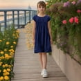 thumbnail image 3 of Mgmyaa Girls Summer Dresses Kids Short Sleeve Casual Popover Midi Dress Pleated Front Sundress, 3 of 5