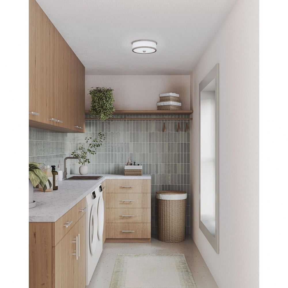 Progress Lighting Bezel Collection 1-Light LED Flush Mount, Brushed Nickel, Etched White Glass Shade