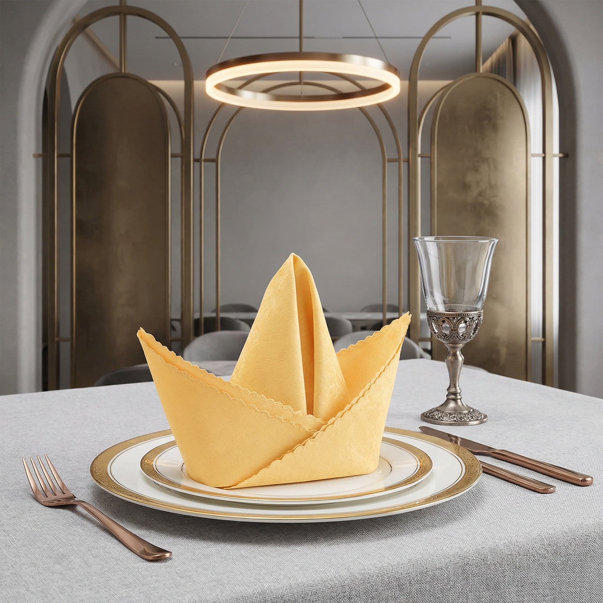 Unique Bargains 12Pcs Reusable Party Cloth Napkins Gold 19x19inch