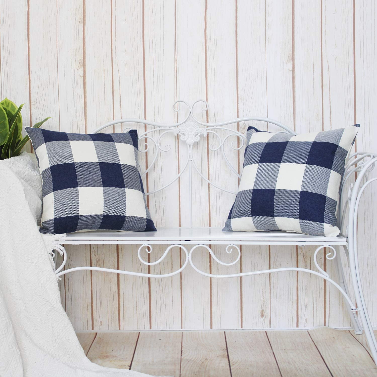 Buffalo Check Plaid Pillow Covers Set of 4 Outdoor Throw Pillow Cases Decorative Cushion Cover Cotton Linen Farmhouse Home Decor for Couch Sofa Bedroom Car 18x18Inch Blue White Walmart