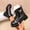 Black, variant on Women's Round Toe Lace up Ankle Boots Butterfly Chain Mid Heel Thick Platform PU Short Boots Fall Winter Punk Comfort Boots for Women Red