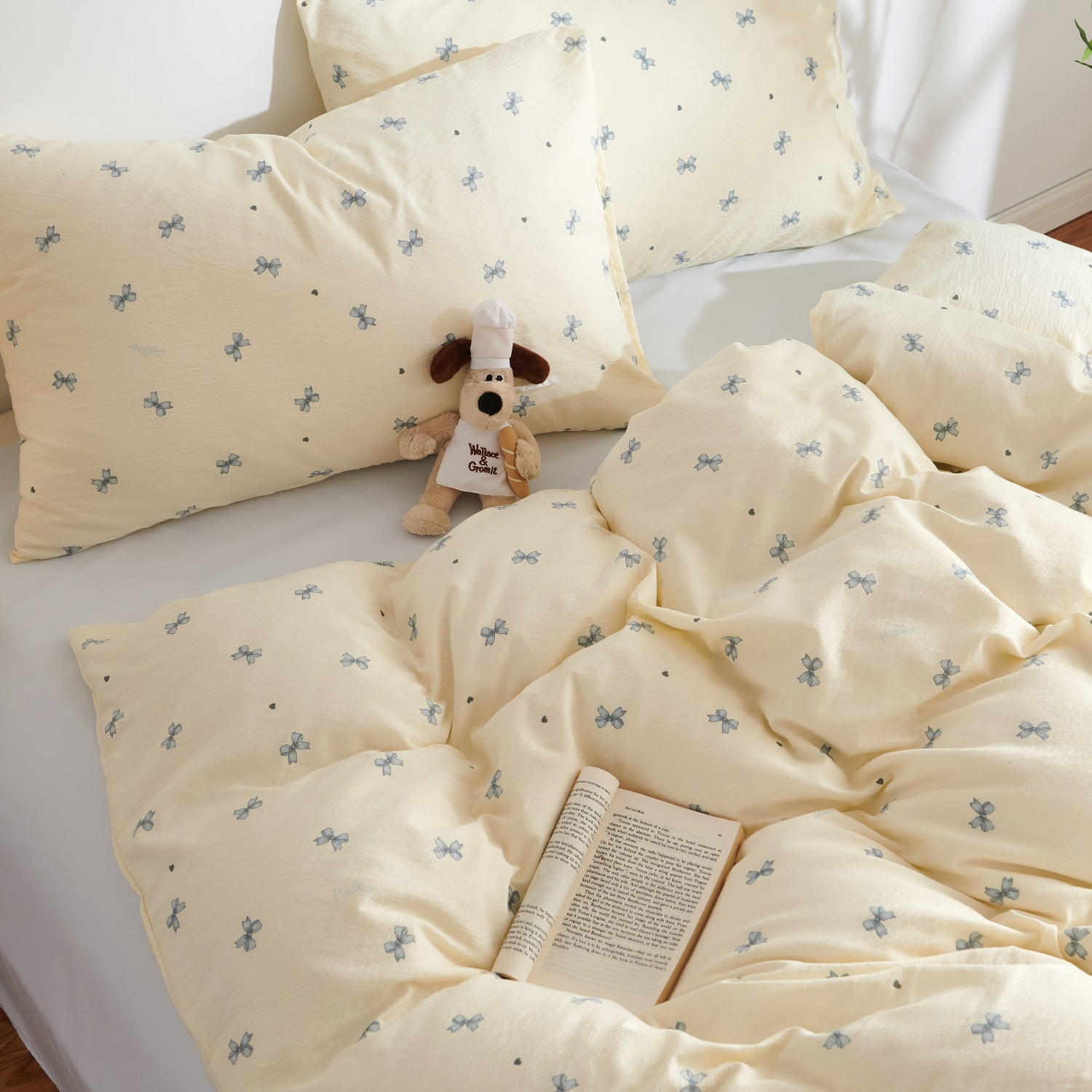 3 Pieces Bow Jacquard Duvet Cover Cartoon Blue Bowknot Pattern Comforter Cover Soft Breathable Cute Coquette Bedding,Full Size