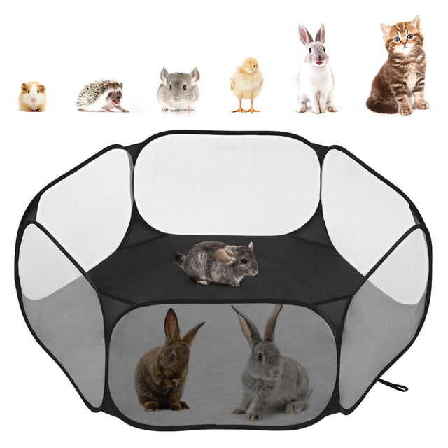 Corralito Pawaboo para Animales Pequeños Impermeable con Estructura de Acero Negra