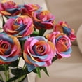 thumbnail image 3 of Rainbow Fake Roses Artificial Flowers - Fake Artificial Roses Silk Flowers with Stems for Home Wedding Hotel Office Centerpiece Decor（Rainbow）, 3 of 5