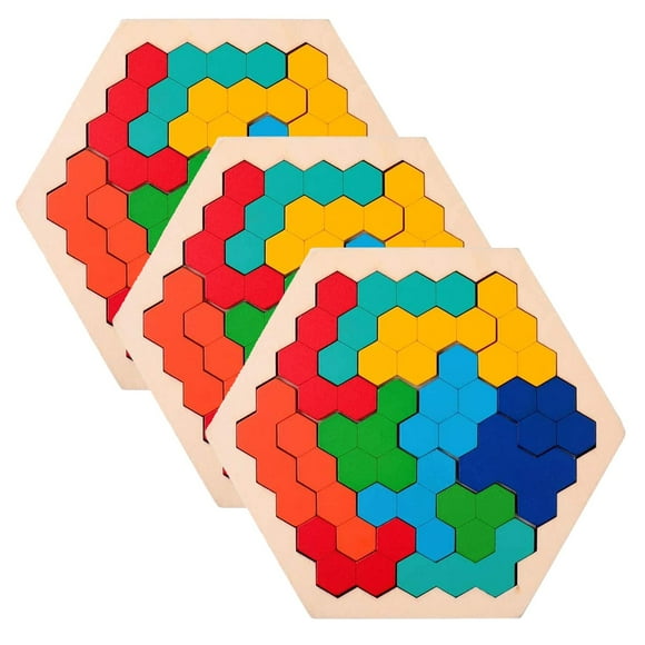 Rompecabezas Didacticos PuzzHex 3Pzas 14.6x12.8cm Madera Multicolor 3D Rompecabeza Hexagonal.