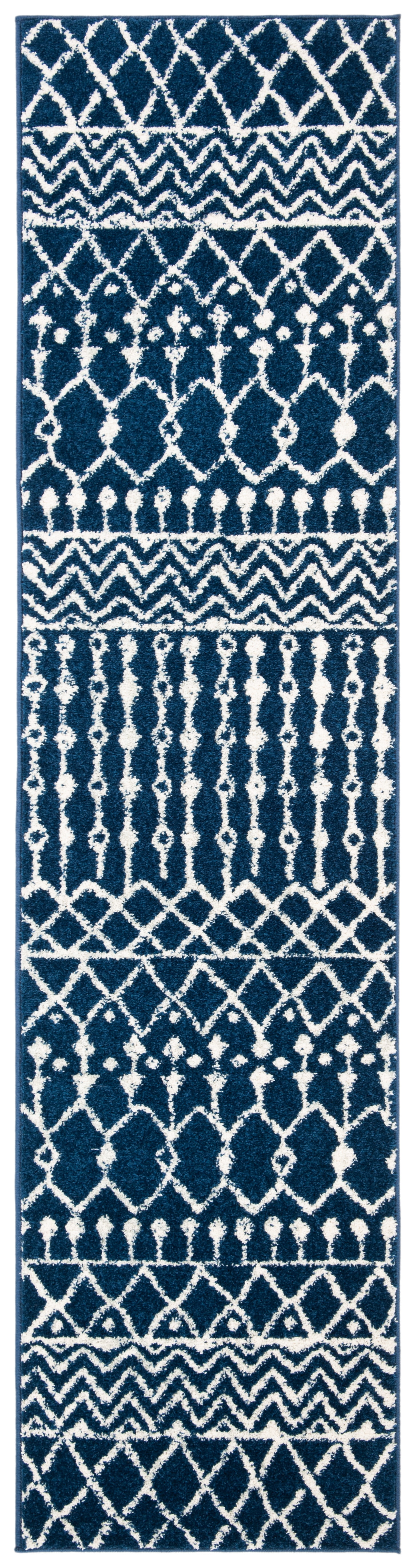 SAFAVIEH Tulum Glen Moroccan Geometric Runner Rug, Navy/Ivory, 2' x 15'