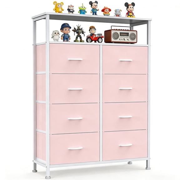 Nextay 8-Drawer Dresser with Open Shelf, Tall Storage Chest of Drawers for Bedroom, Entryway, Living Room, Pink