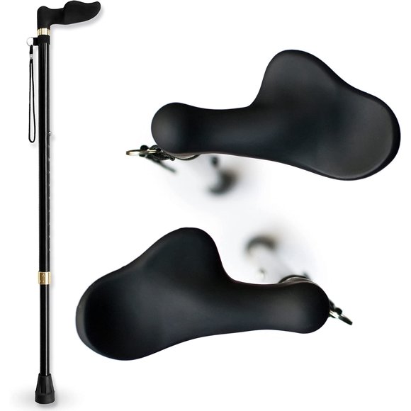 RMS Right Hand Walking Cane with Palm Grip Orthopedic Handle - Adjustable Offset Cane to Fit Individual's Palm Naturally - Ideal for Anyone with Arthritis or Carpal Tunnel Syndrome (Right Hand)
