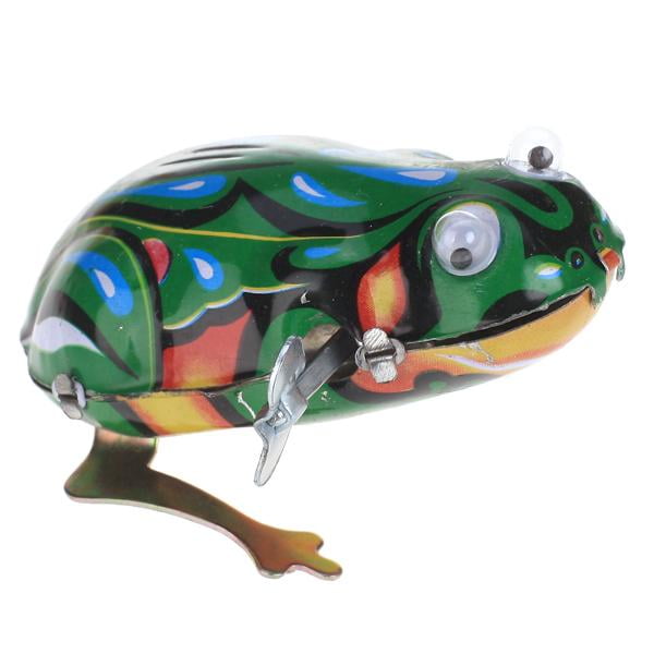 Juguete de hojalata antiguo de cuerda con forma de animal, juguete saltarín
