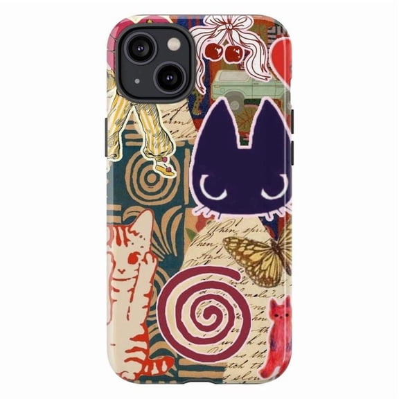 Whimsical Cat Collage Phone Case, Abstract Artistic Patchwork Design for iPhone 17 16 15 14 13 12 11 Pro Plus Mini