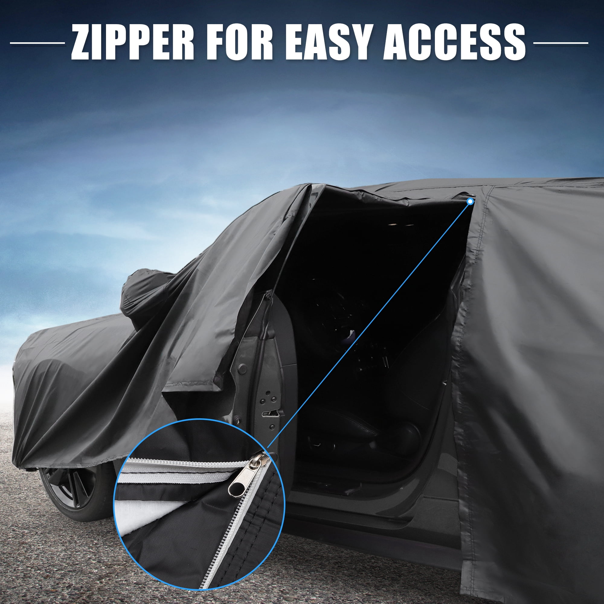 Unique Bargains Full Car Cover with Door Black for Chevy Camaro 2010-2021 195"x75"x49"