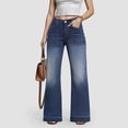 thumbnail image 2 of Women's Loose Straight Jeans for Women - Bell Bottom Jeans for Women Ripped High Waisted Classic Tassels Flared Pants Soft Cropped Jeans,Color:Blue,Size:M, 2 of 5