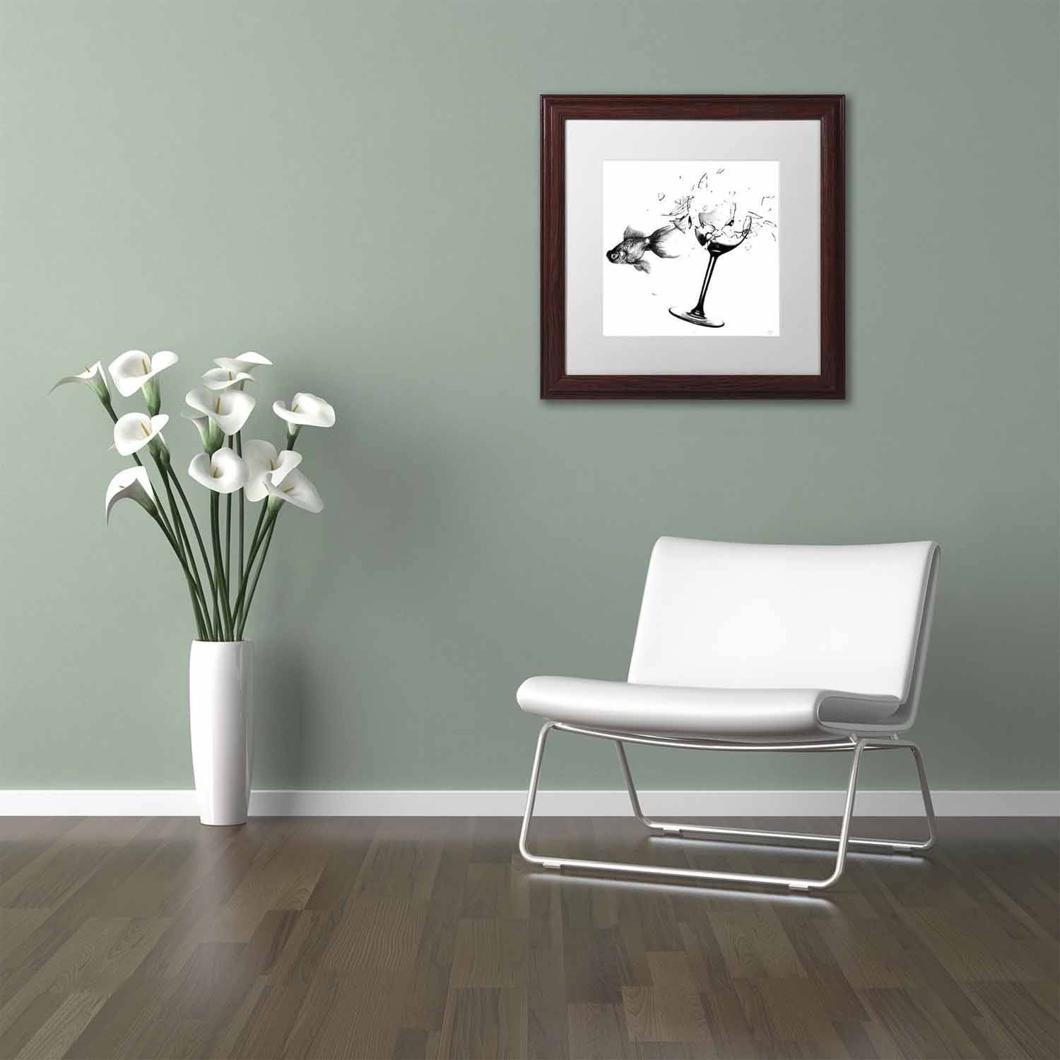 Trademark Fine Art 'Fish & Wine Glass' Canvas Art by Nick Bantock, White Matte, Wood Frame