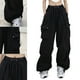 thumbnail image 4 of Pantalones casuales de pierna ancha para mujer, pantalones cargo informales sueltos con cordón y bolsillos grandes laterales con puños ceñidos, color negro M, 4 of 12