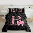 thumbnail image 2 of Homewish Cheetah Print Letter Queen Comforter Set, Pink Bowknot Monogrammed B Bedding Sets, Modern Fashion Style Reversible Bedding Comforter Set, Breathable Home Decor, 3pcs, 2 of 8