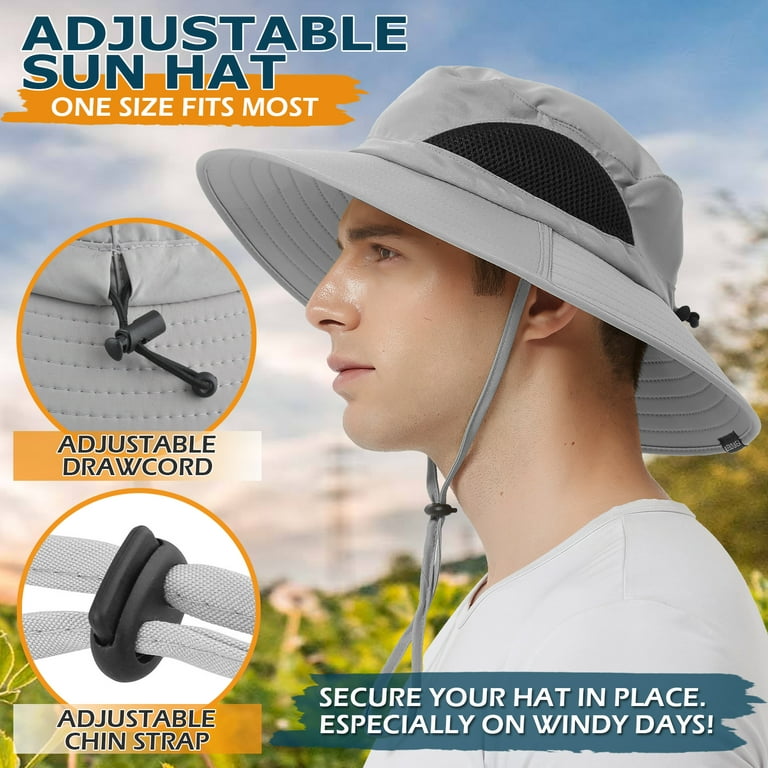 EINSKEY Sun Hat for Men Women,Boonie Hat Fishing Hiking Safari Beach,Waterproof  Wide Brim Bucket Hat Light Gray 