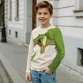 thumbnail image 5 of FUIALDOLG T-Rex Dinosaur Boy Long Sleeve Shirts 2 Pack Green Beige Round Neck Tops Casual Lightweight T-Shirts Trendy Pullover Tees for Kids 9-10 Years, 5 of 6