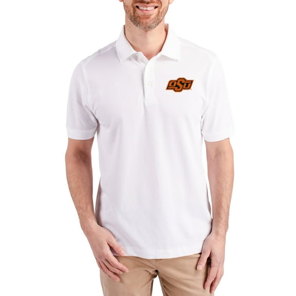 Men's Cutter & Buck White Oklahoma State Cowboys Advantage Eco Pique Tri-Blend Polo