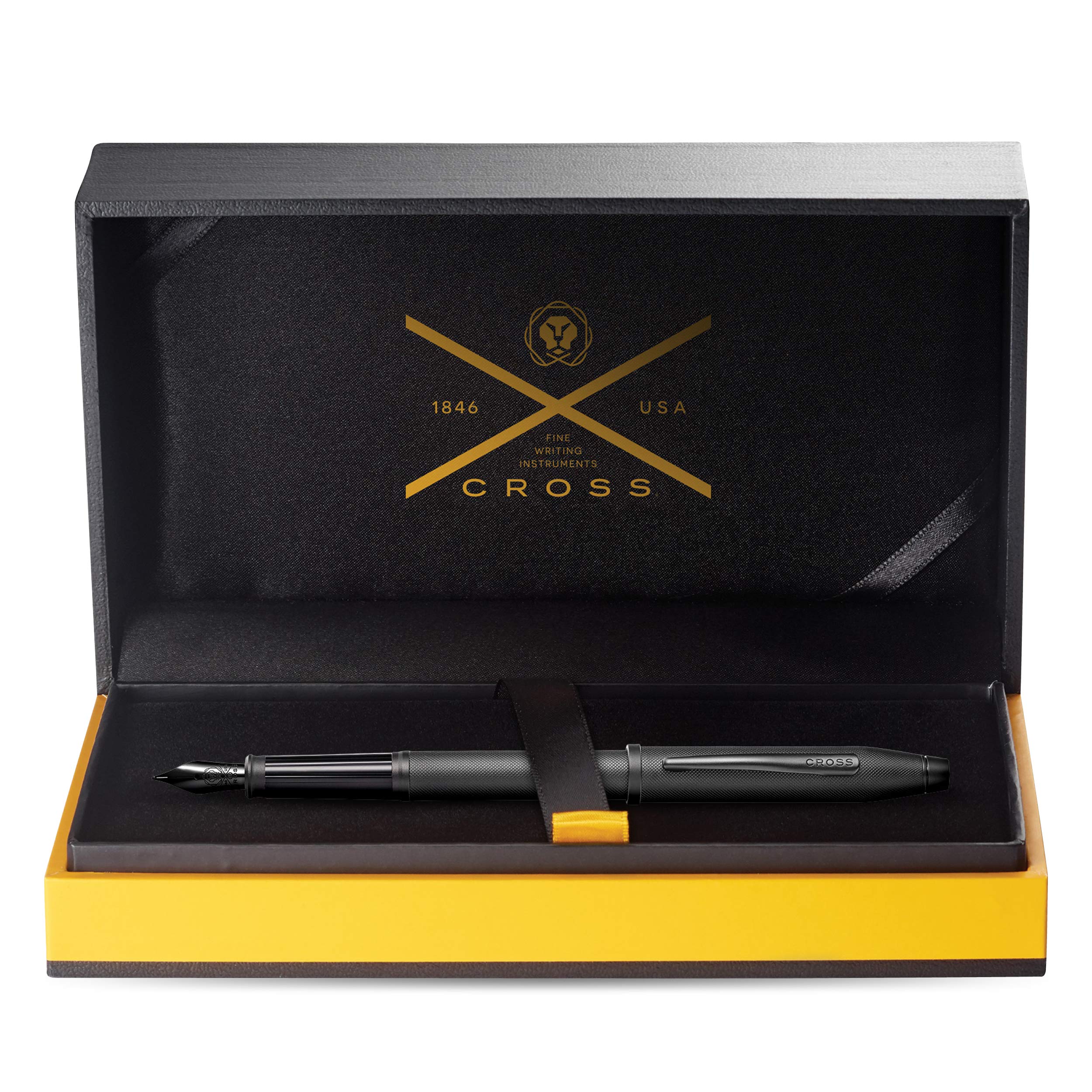 Cross Century® II Black Micro Knurl and Matte Black PVD Medium Nib Fountain Pen with Polished Black PVD Coated Stainless Steel Nib