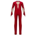 thumbnail image 3 of TiaoBug Kids Girls Long Sleeve Gymnastic Dance Leotard Mesh Splice Jumpsuit Figure Skating Dance Unitard Red 14, 3 of 7