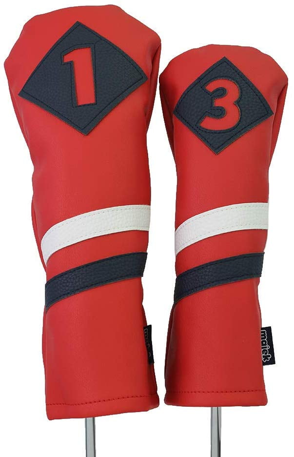 Majek Retro Golf Headcovers Red with White and Blue Stripe Vintage